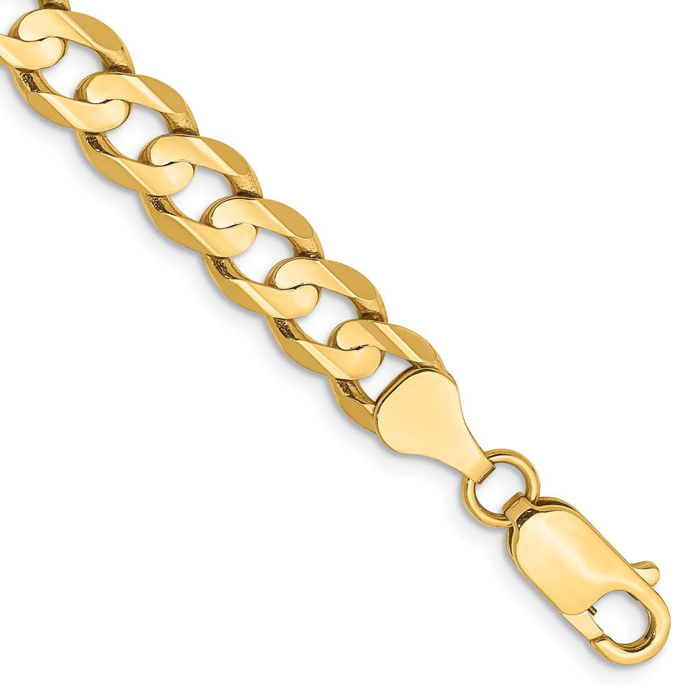 14K 7 inch 6.75mm Open Concave Curb with Lobster Clasp Bracelet