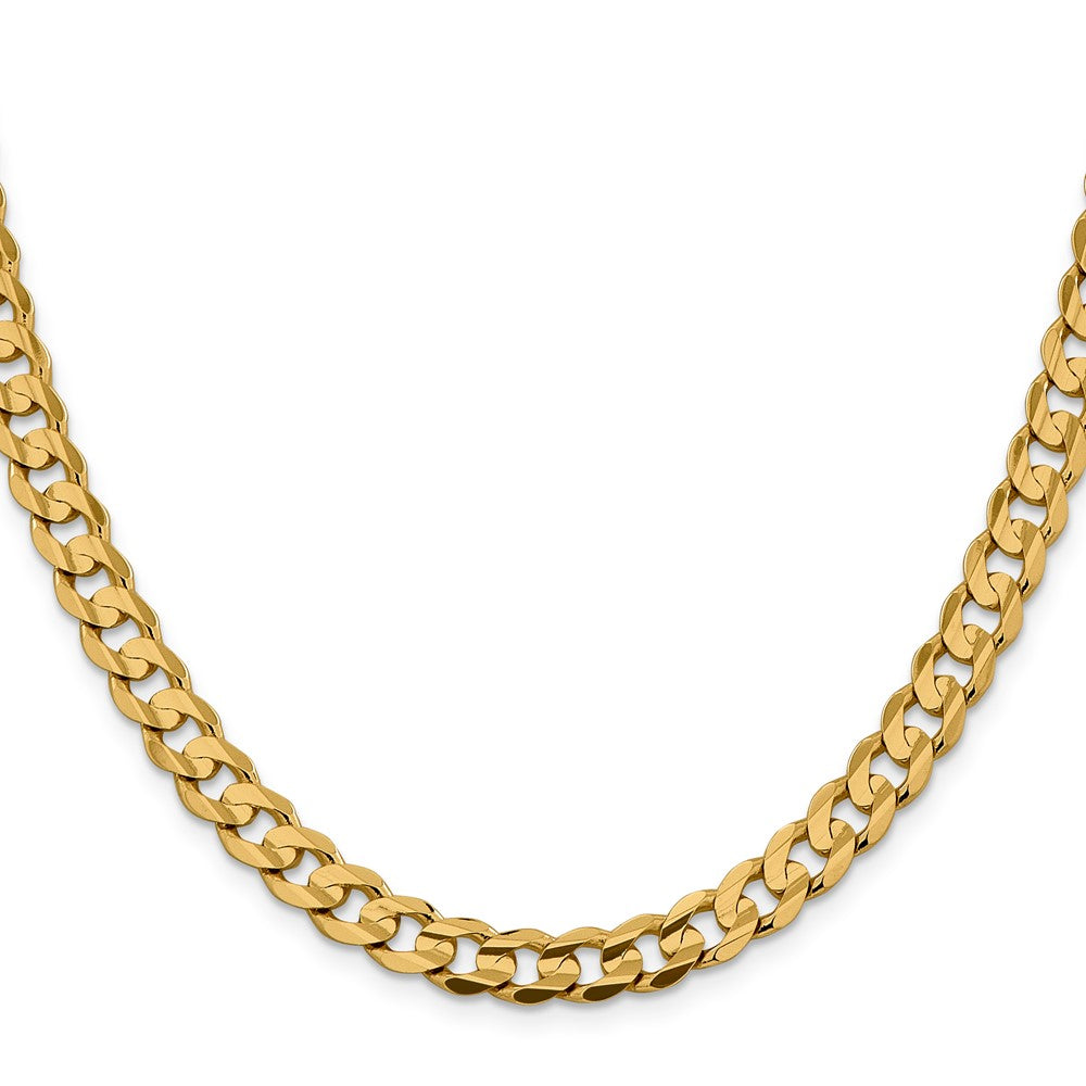 14K 22 inch 7.5mm Open Concave Curb with Lobster Clasp Chain