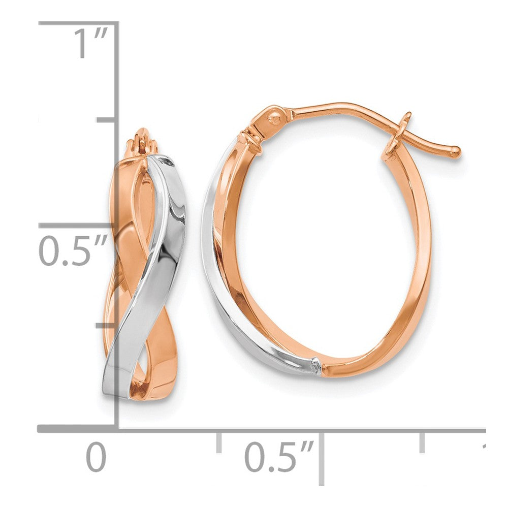 14K with White Rhodium and Rose Gold Plating Polished Hinged Hoop Earrings