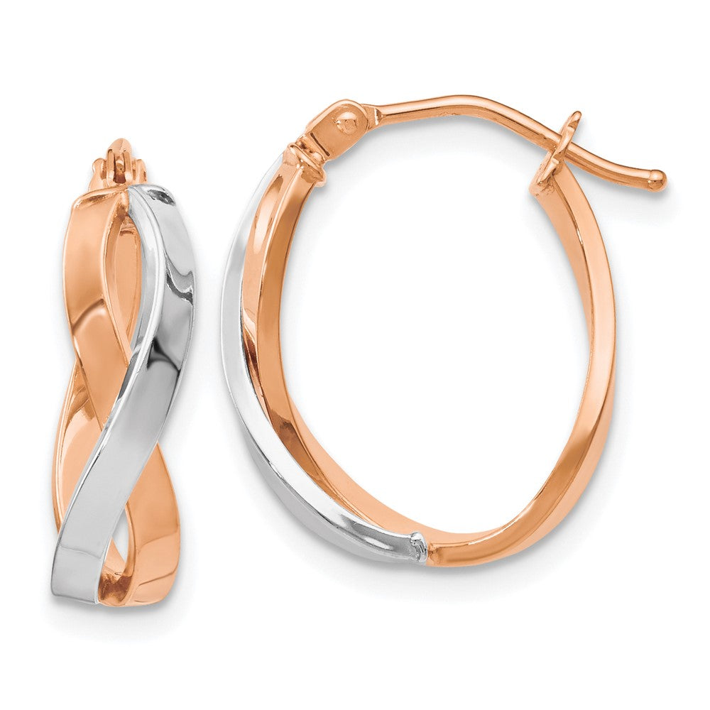 14K with White Rhodium and Rose Gold Plating Polished Hinged Hoop Earrings