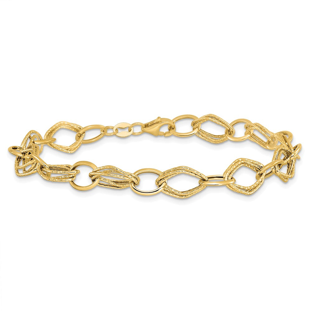 14K Polished and Textured Fancy Link Bracelet