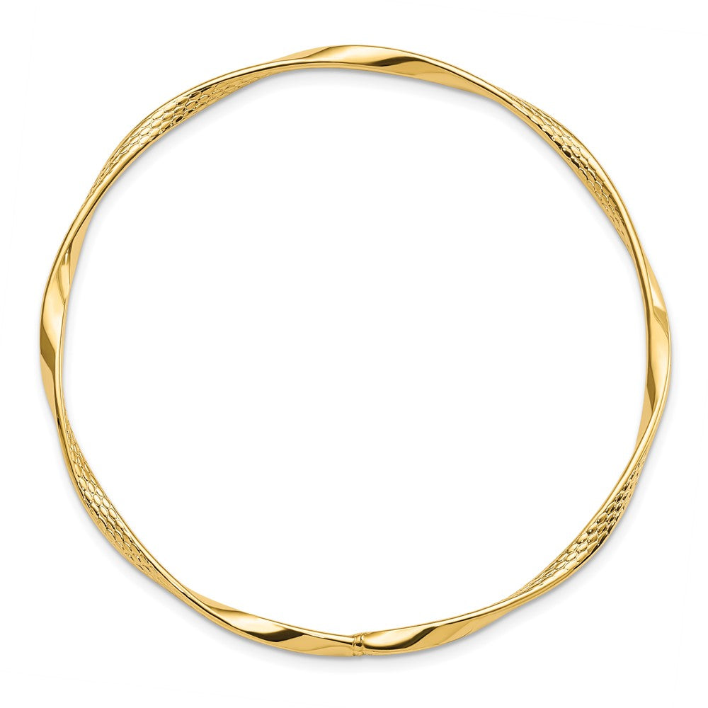 14K Polished and Textured Twisted Slip-on Bangle