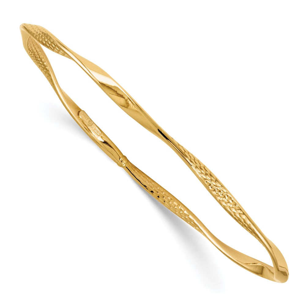 14K Polished and Textured Twisted Slip-on Bangle