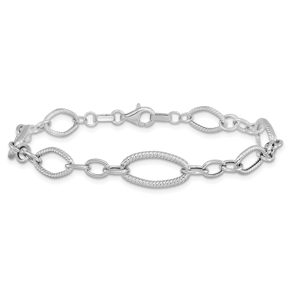 14K White Gold Polished and Textured Link Bracelet