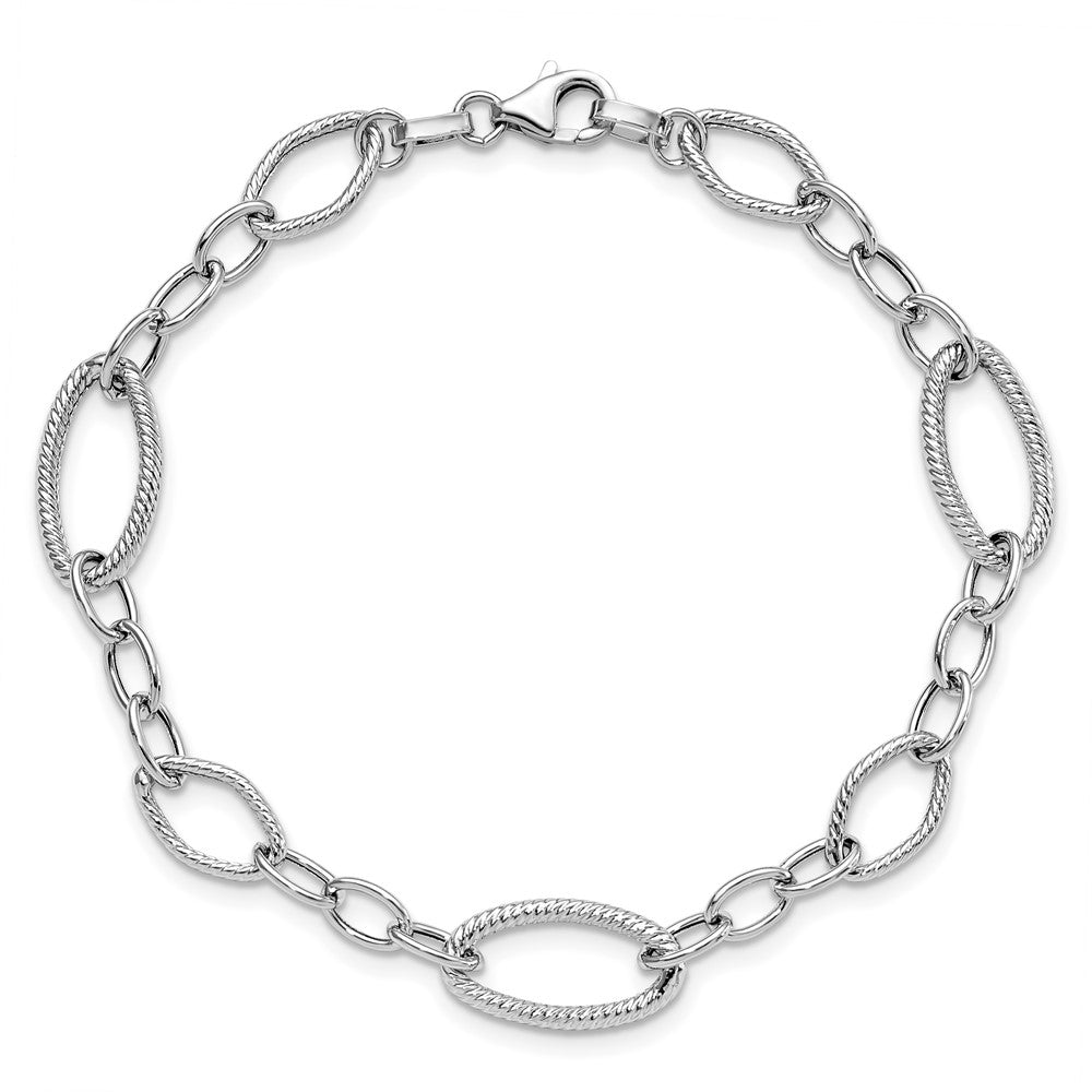 14K White Gold Polished and Textured Link Bracelet