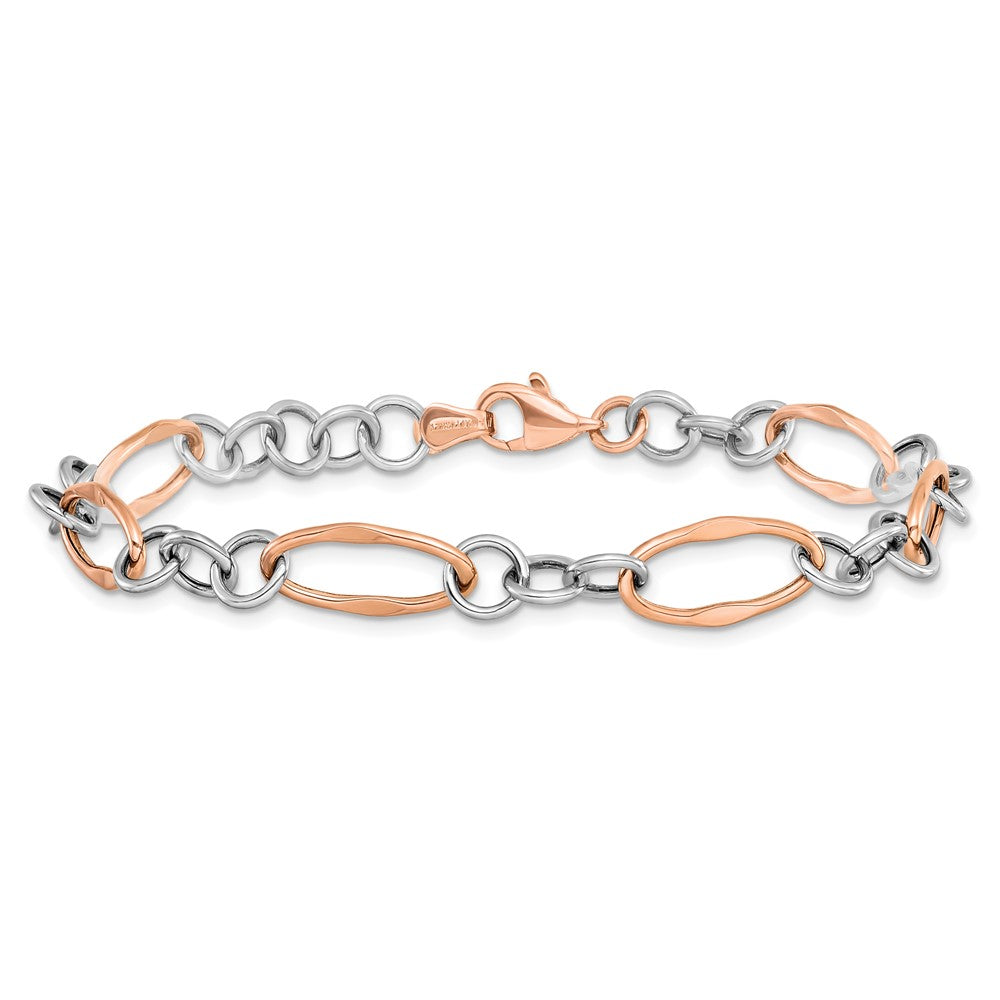 14K Two-tone Rose and White Polished Link Bracelet