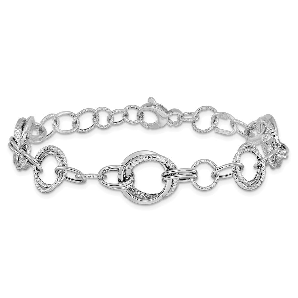 14K White Gold Polished and Textured Fancy Link Bracelet