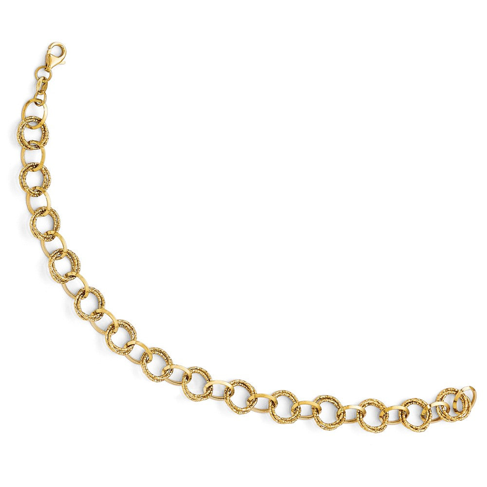 14k Polished and Textured Fancy Link Bracelet