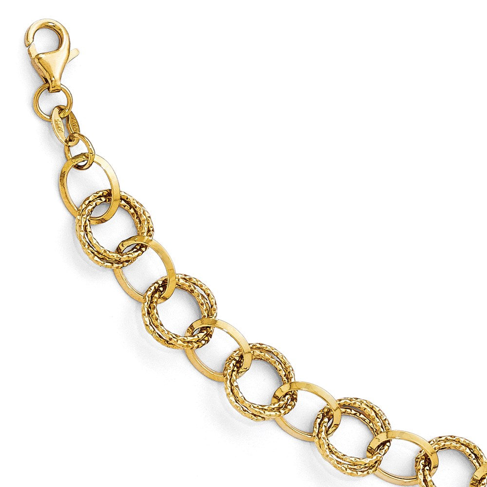 14k Polished and Textured Fancy Link Bracelet