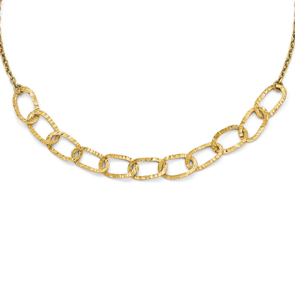 14k Polished and Diamond Cut Link Necklace