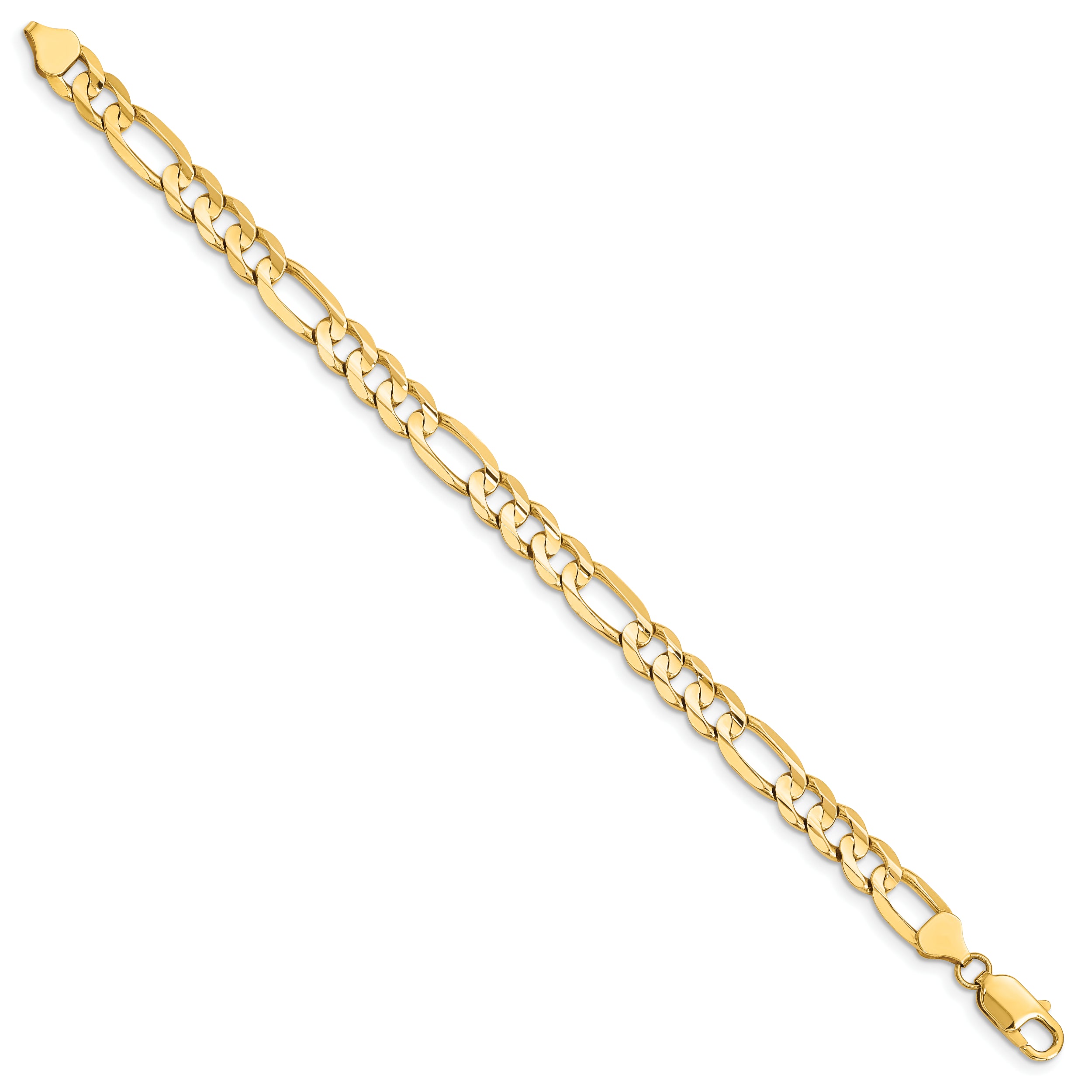 14K 8 inch 7.5mm Concave Open Figaro with Lobster Clasp Bracelet