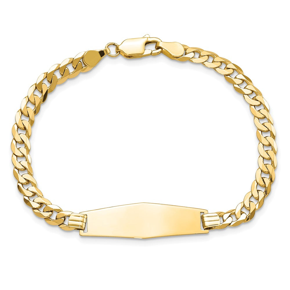 14k Soft Diamond Shape Flat Curb Link ID Bracelet