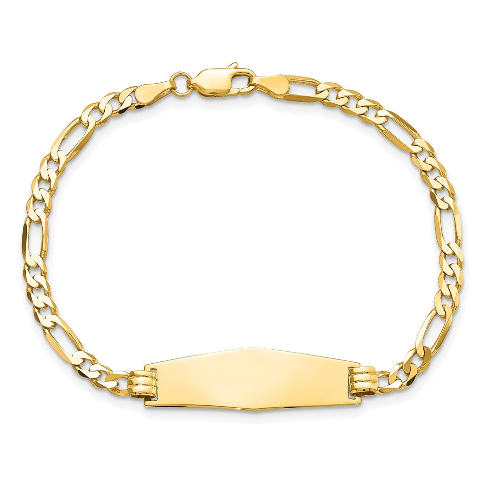 14k Soft Diamond Shape Flat Figaro Link ID Bracelet