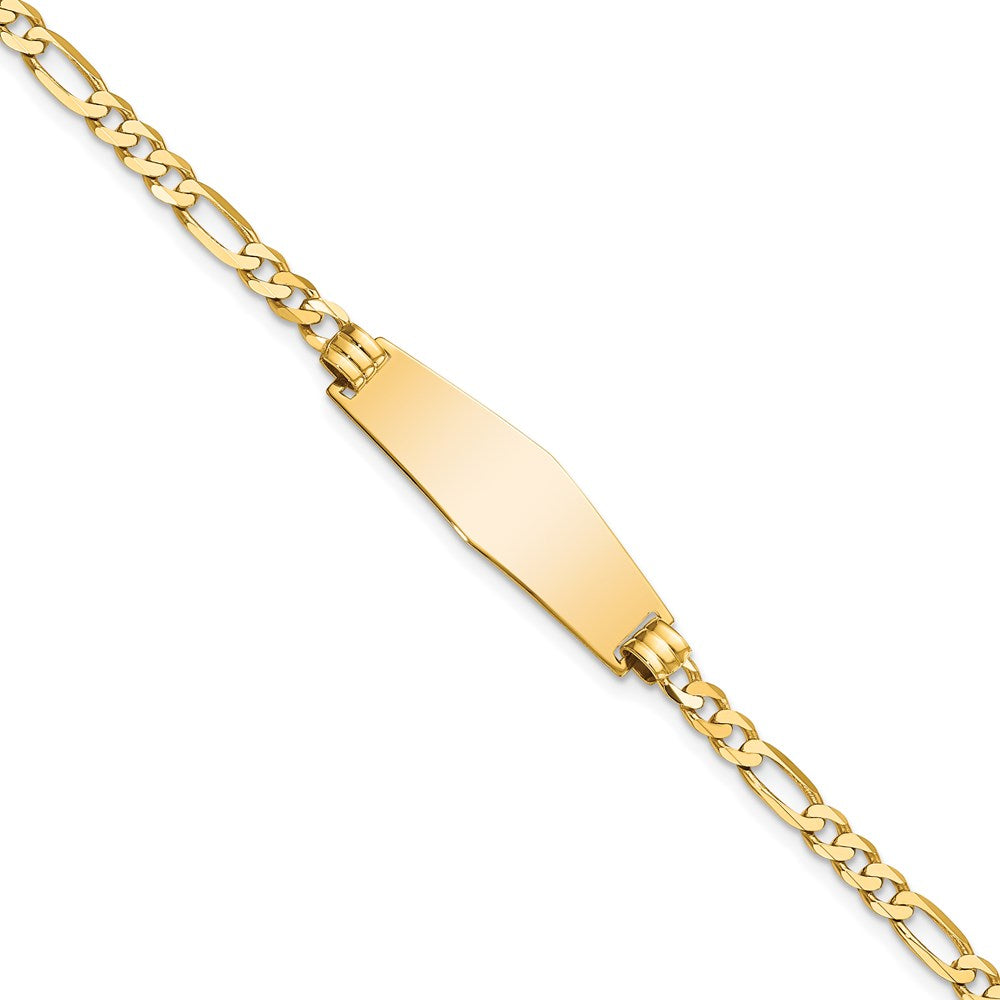 14k Soft Diamond Shape Flat Figaro Link ID Bracelet