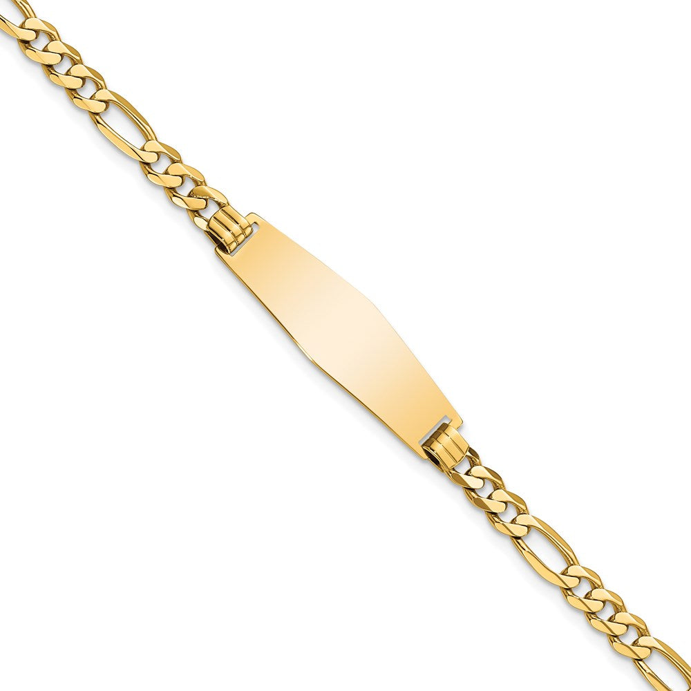 14k Soft Diamond Shape Flat Figaro Link ID Bracelet