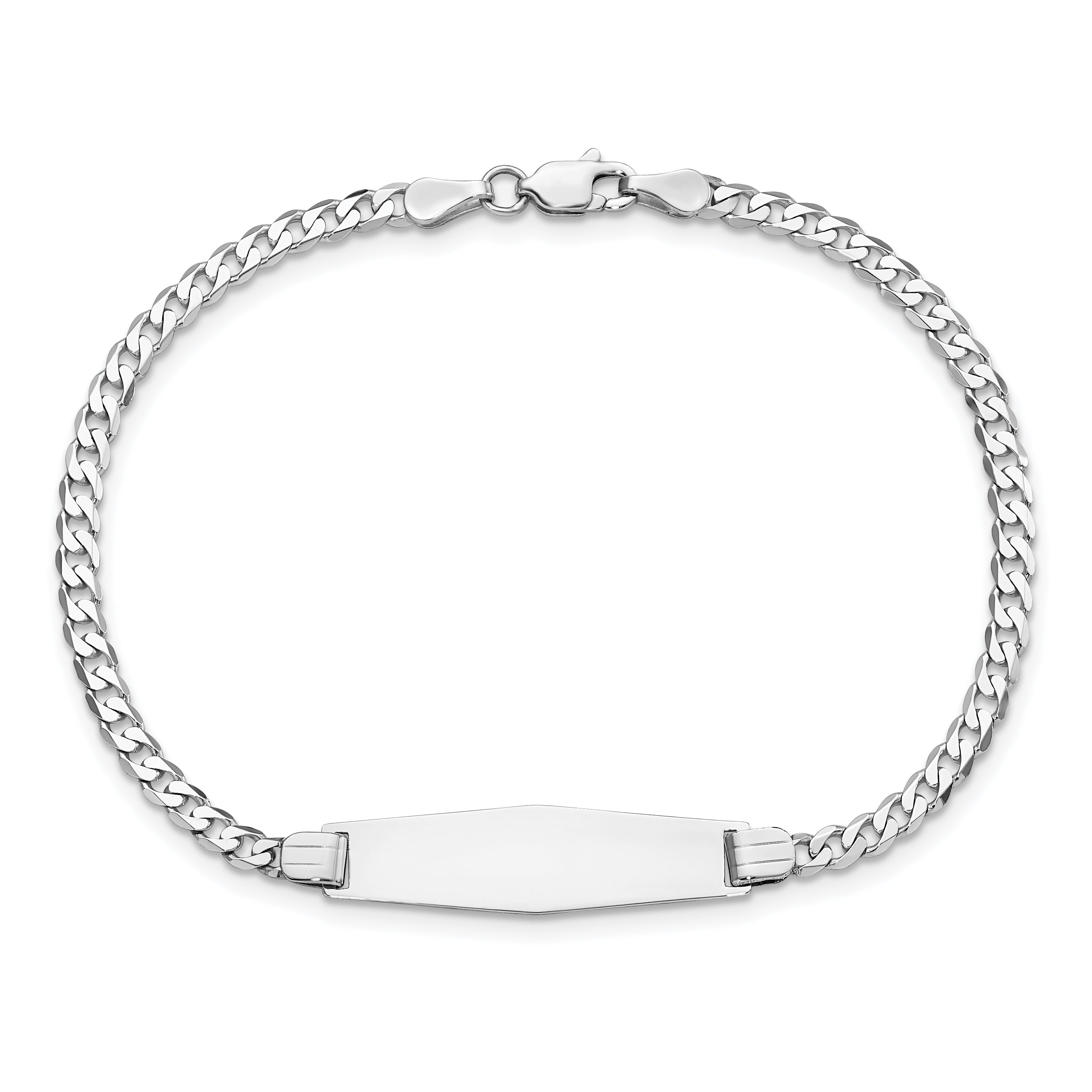 14k WG Flat Curb Link Soft Diamond Shape ID Bracelet