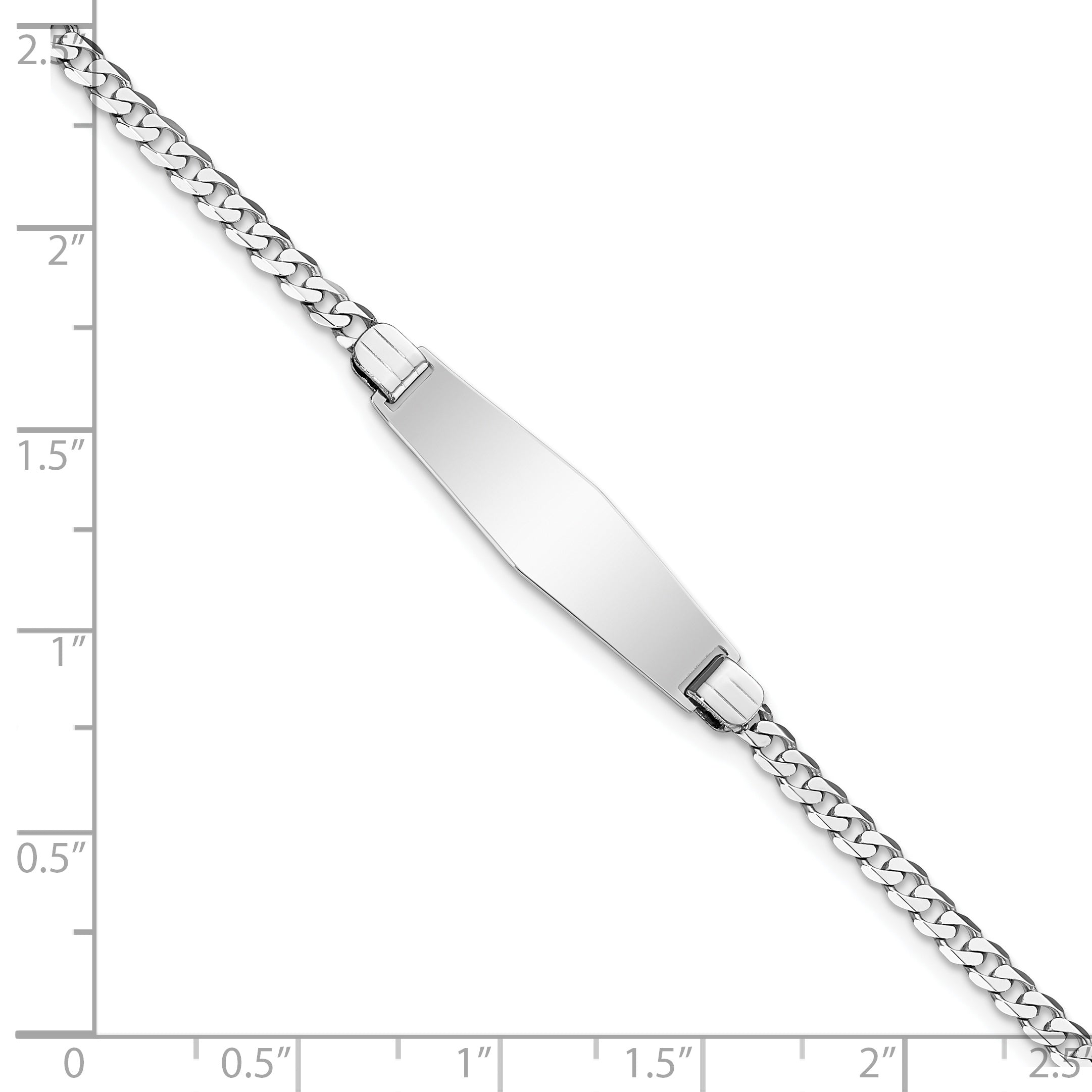 14k WG Flat Curb Link Soft Diamond Shape ID Bracelet