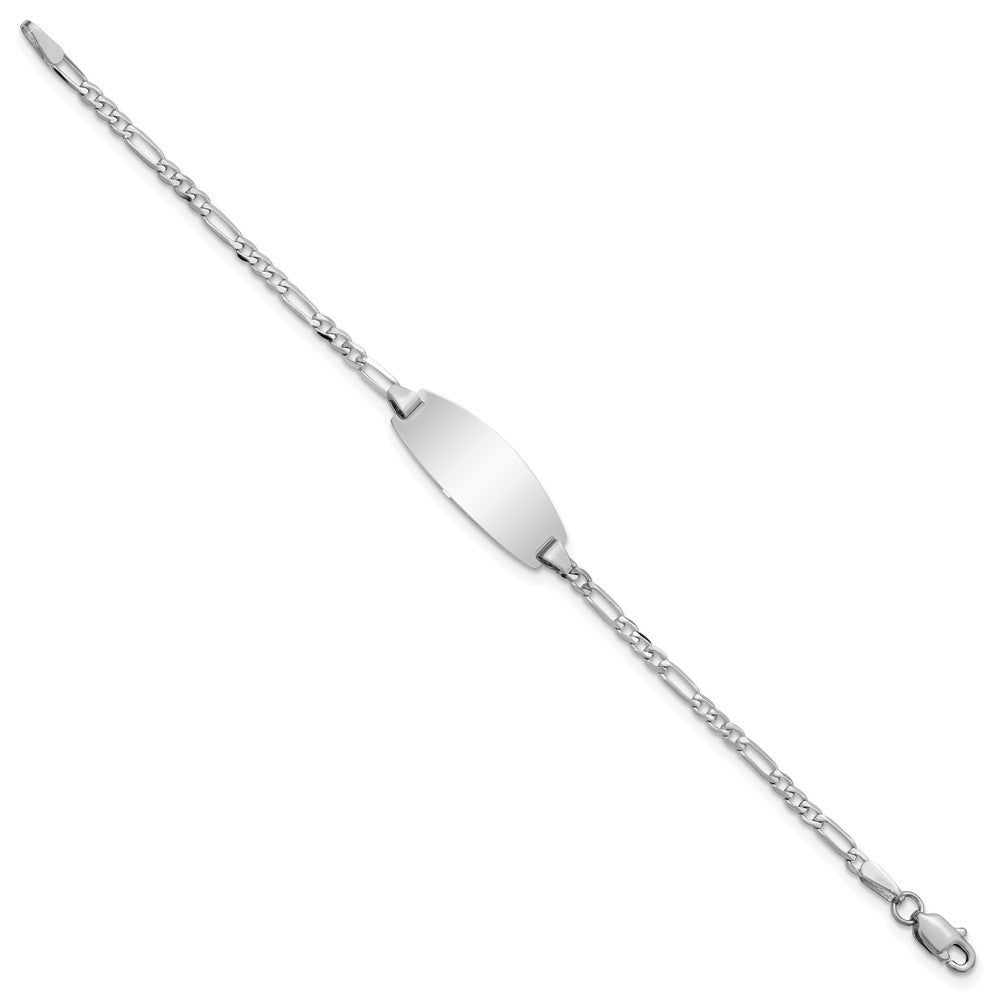 14k White Gold Oval Figaro ID Bracelet