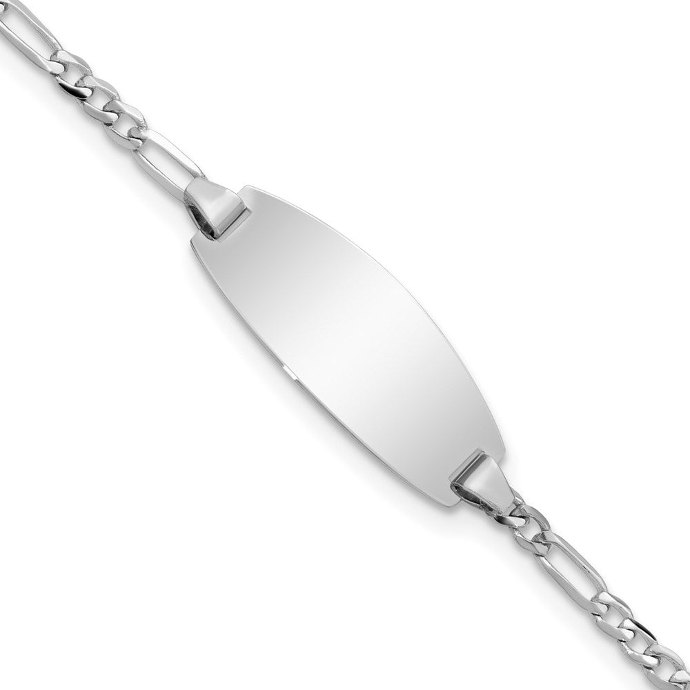 14k White Gold Oval Figaro ID Bracelet