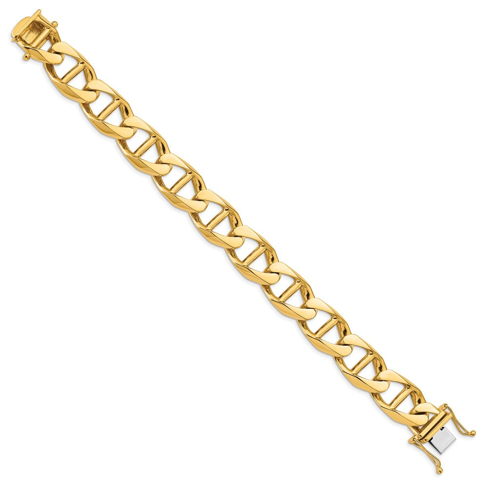 14K White Gold 8 inch 12.5mm Hand Polished Fancy Anchor Link with Box Catch Clasp Bracelet