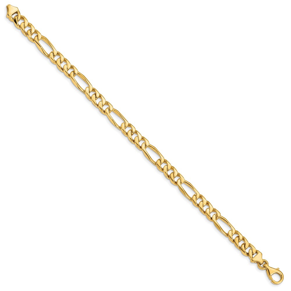 14K 8 inch 7mm Hand Polished Figaro Link with Fancy Lobster Clasp Bracelet