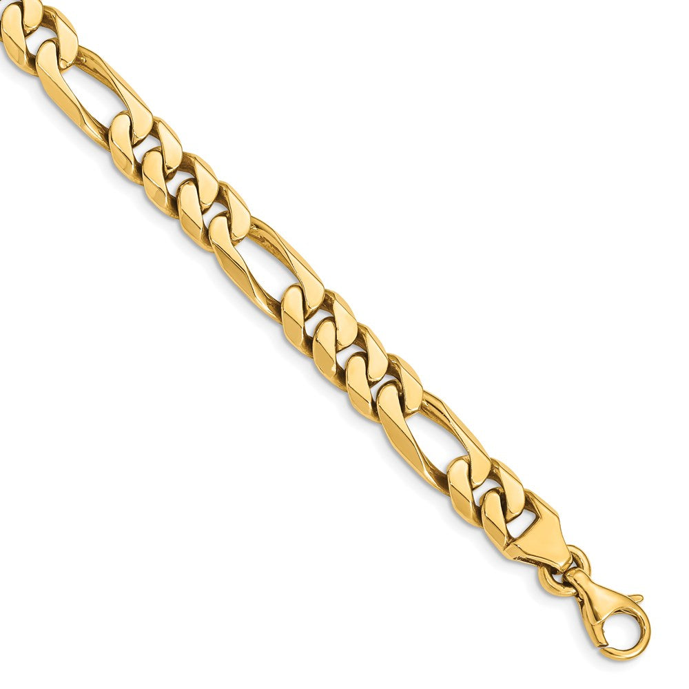 14K 8 inch 8mm Hand Polished Figaro Link with Fancy Lobster Clasp Bracelet