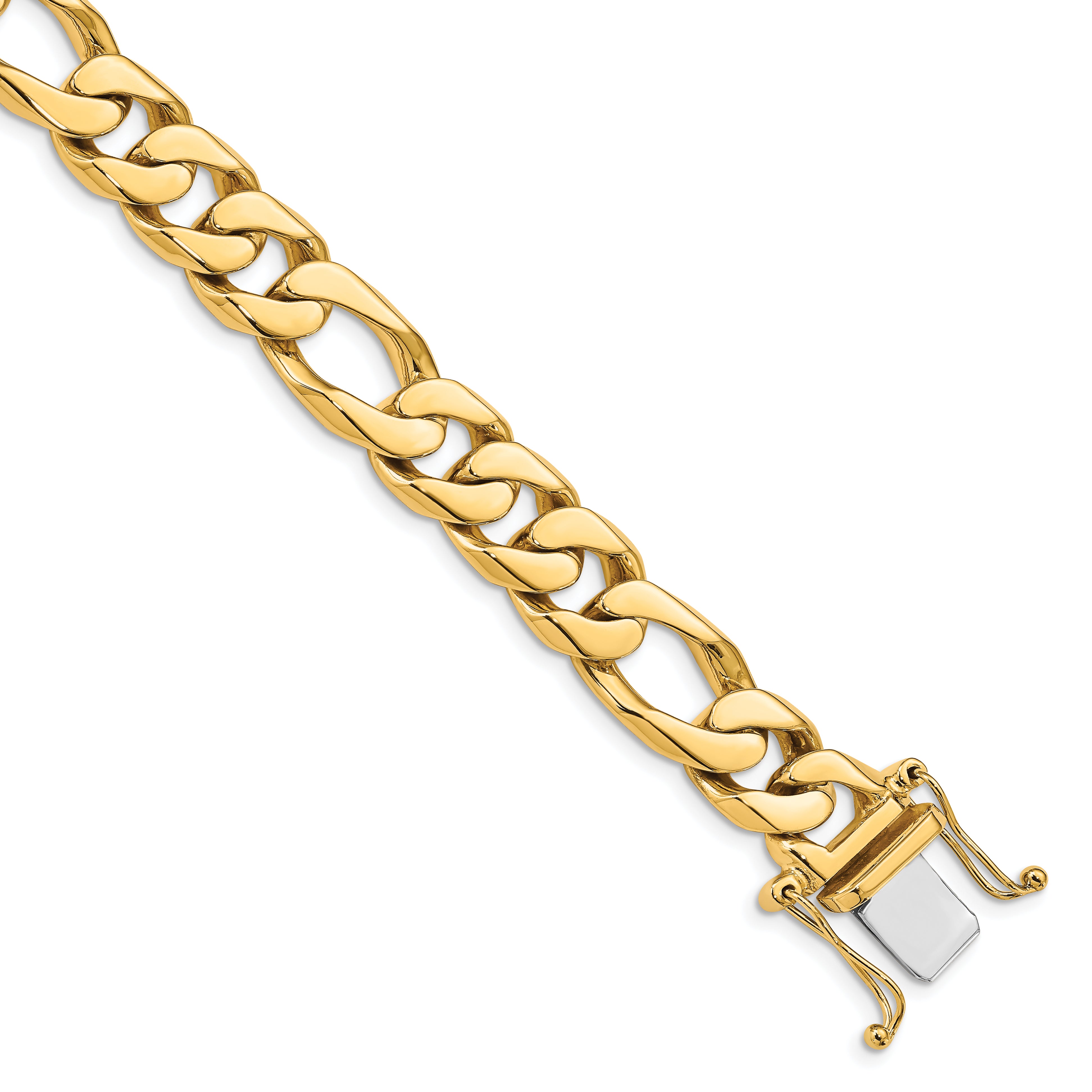 14K 9 inch 10mm Hand Polished Figaro Link with Box Catch Clasp Bracelet