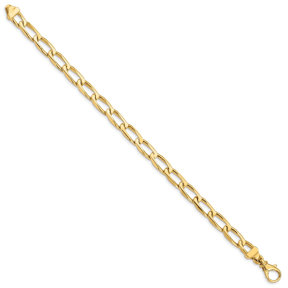 14K 7 inch 6.5mm Hand Polished Fancy Open Link with Fancy Lobster Clasp Bracelet