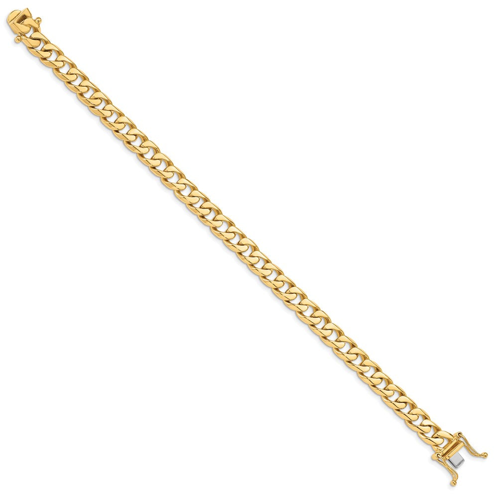 14K 8 inch 7.5mm Hand Polished Flat Beveled Curb Link with Box Catch Clasp Bracelet