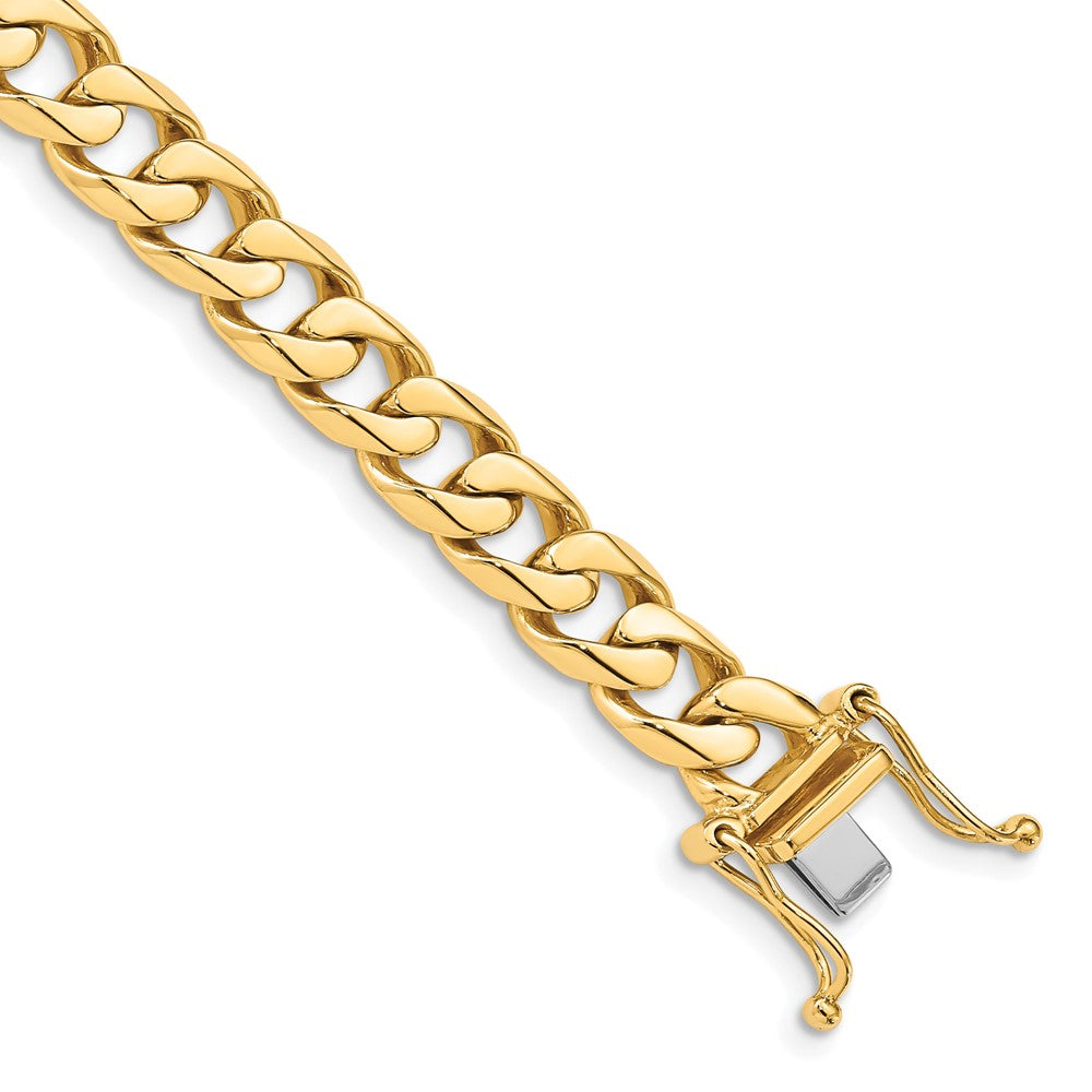 14K 8 inch 7.5mm Hand Polished Flat Beveled Curb Link with Box Catch Clasp Bracelet