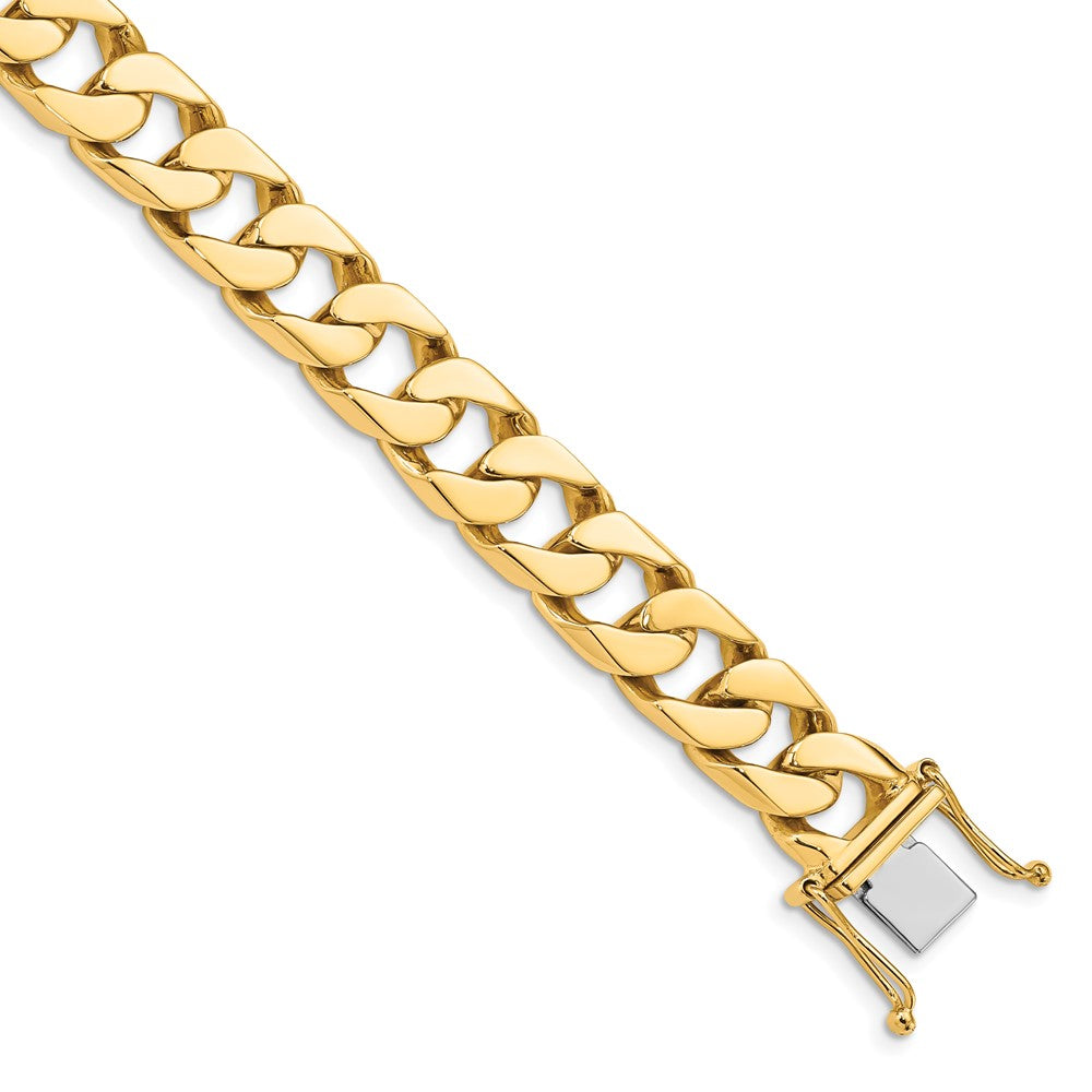 14K 9 inch 10.6mm Hand Polished Flat Beveled Curb Link with Box Catch Clasp Bracelet