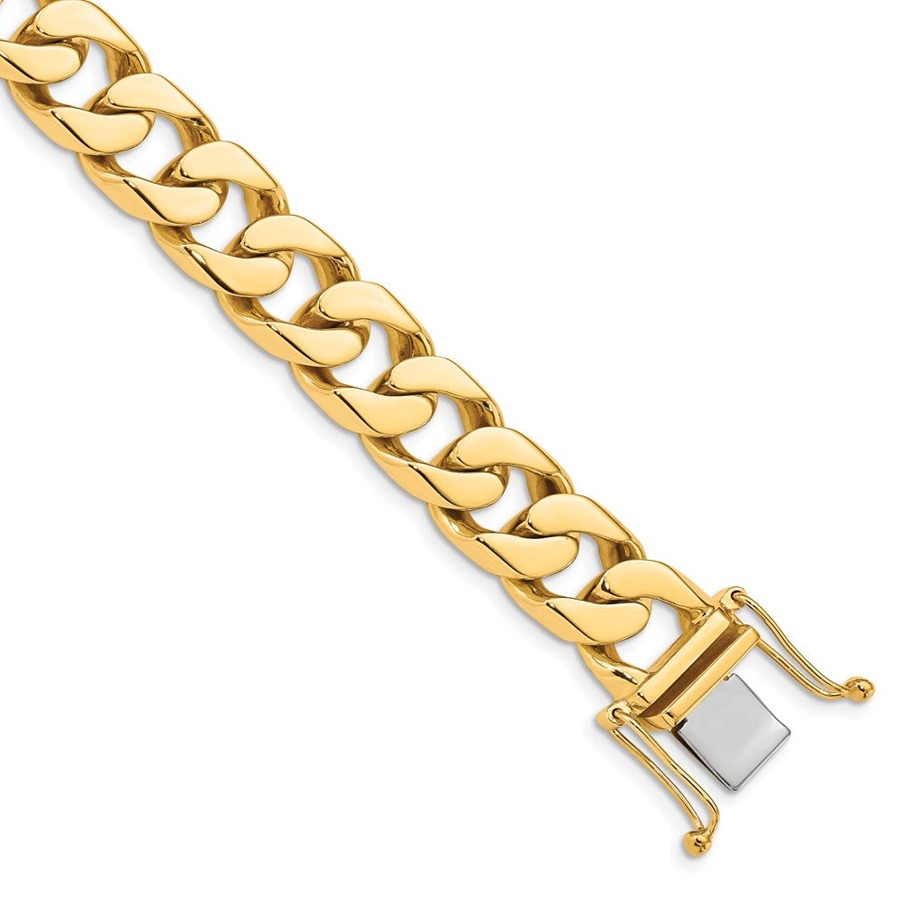 14K 22 inch 12mm Hand Polished Flat Beveled Curb Link with Box Catch Clasp Chain