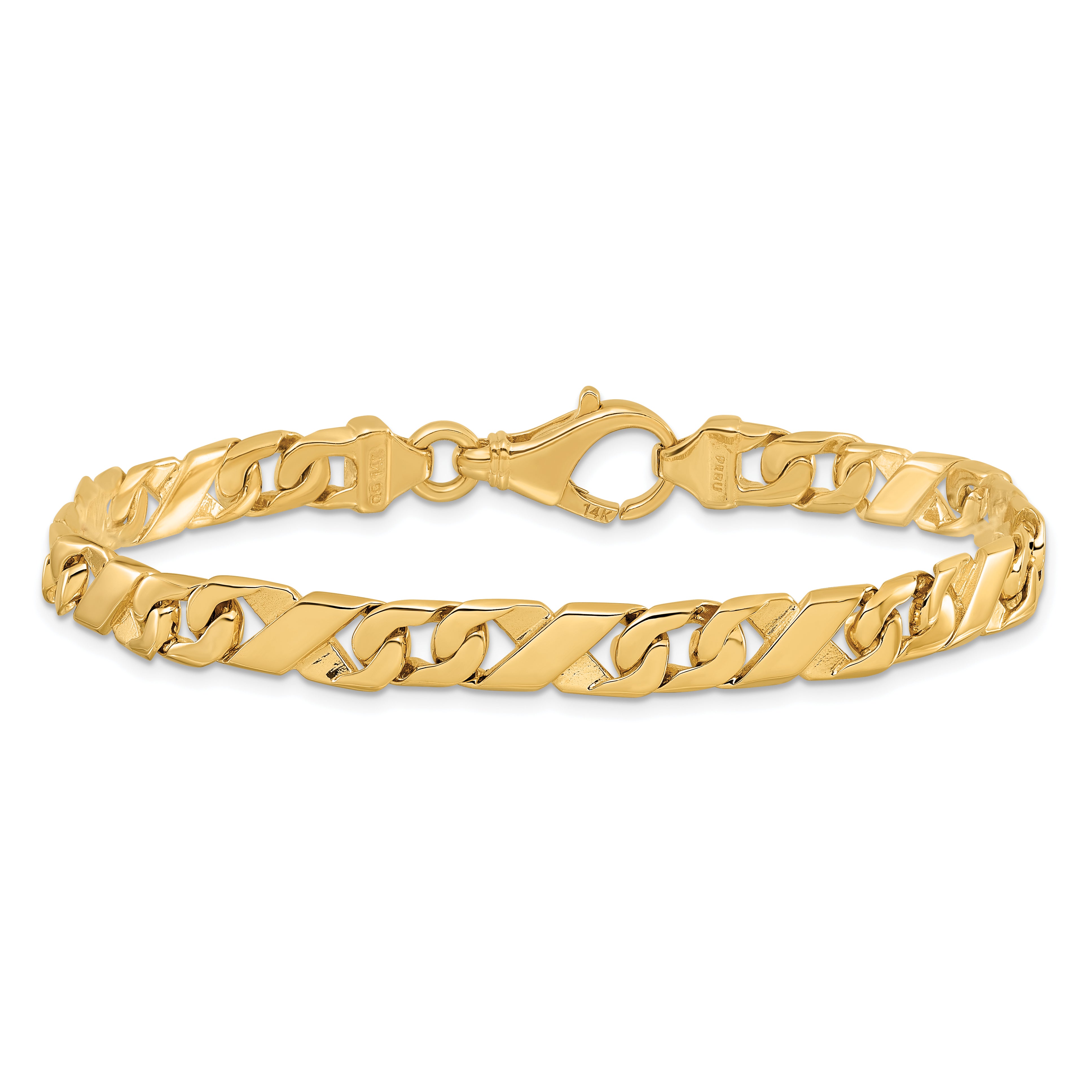 14K 9 inch 6.7mm Hand Polished Fancy Link with Fancy Lobster Clasp Bracelet