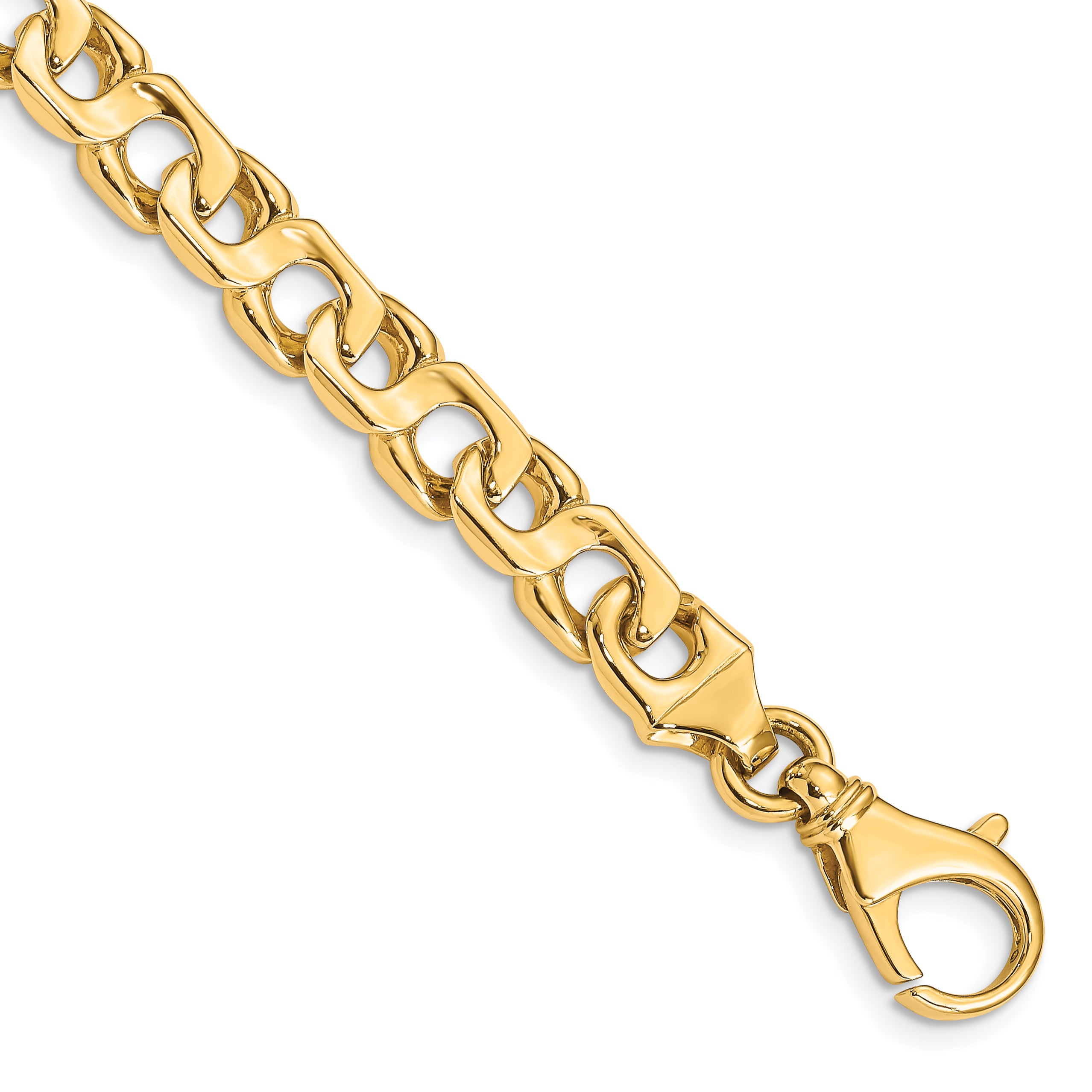 14K 8 inch 7.4mm Hand Polished Fancy Link with Fancy Lobster Clasp Bracelet