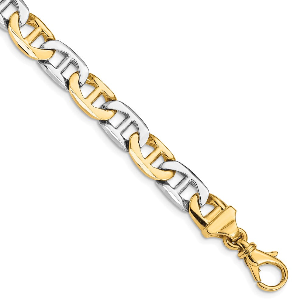 14K Two-tone 22 inch 8mm Hand Polished Fancy Flat Anchor Link with Fancy Lobster Clasp Chain