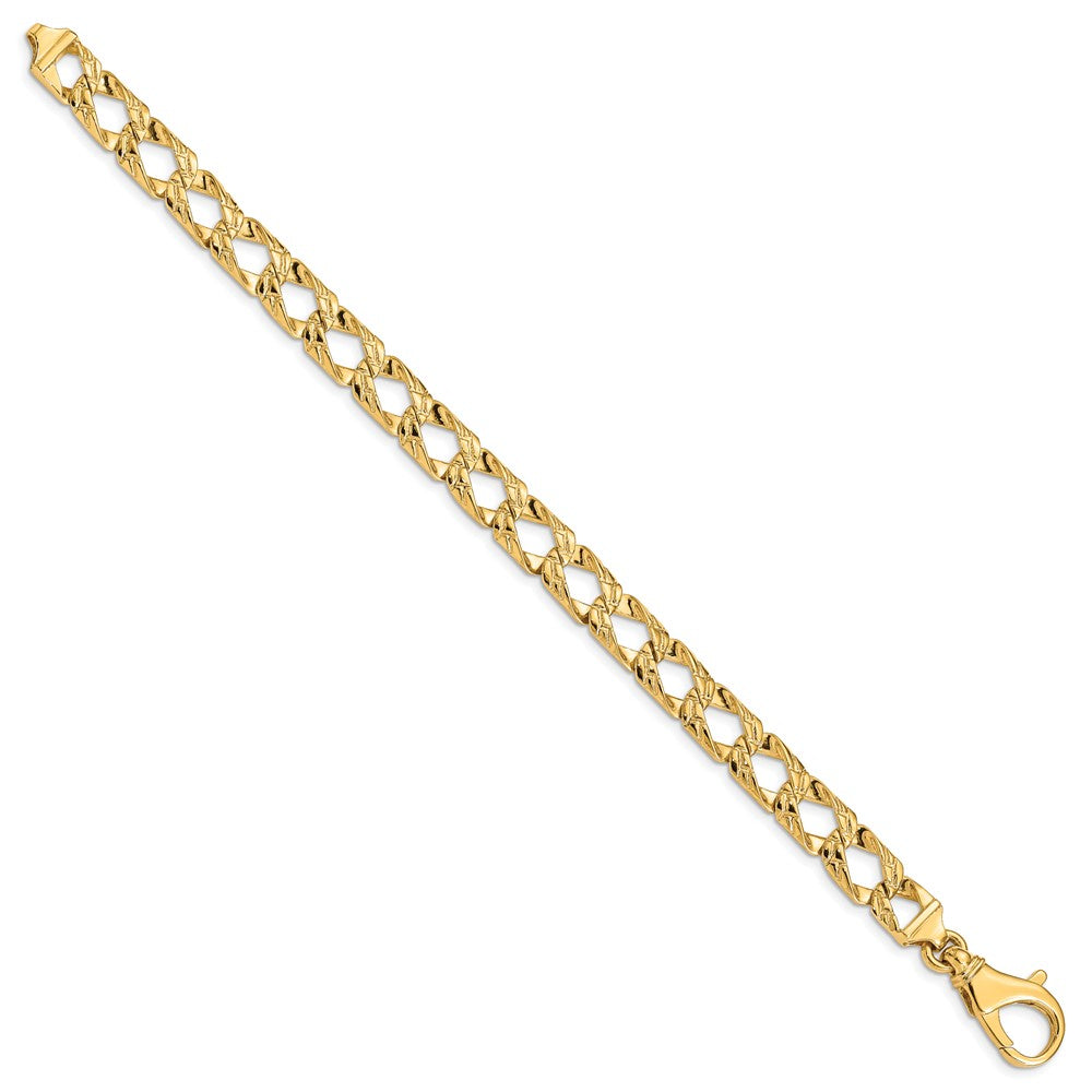 14K 7 inch 8.6mm Hand Polished Fancy Link with Fancy Lobster Clasp Bracelet