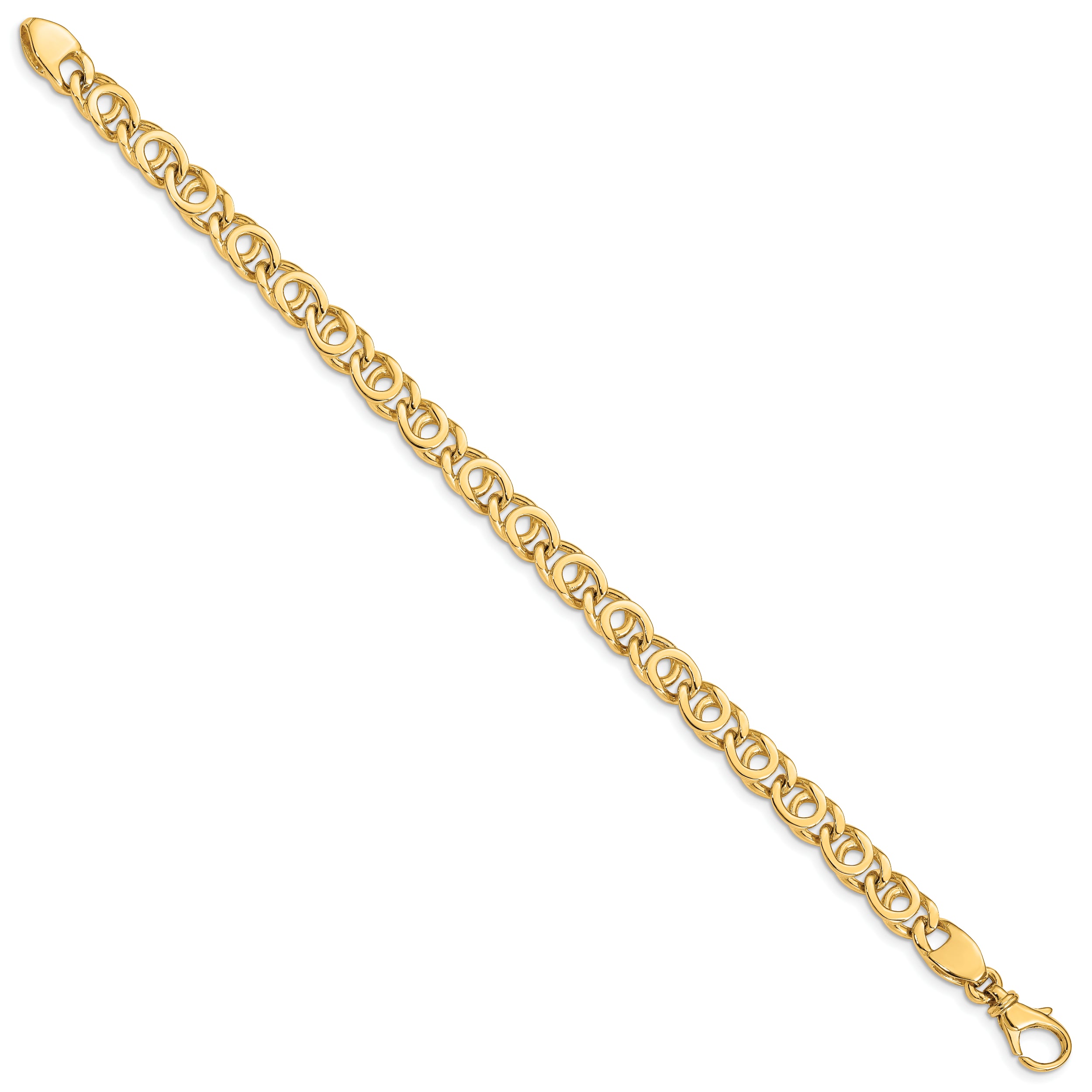 14K 8 inch 7mm Hand Polished Fancy Link with Fancy Lobster Clasp Bracelet