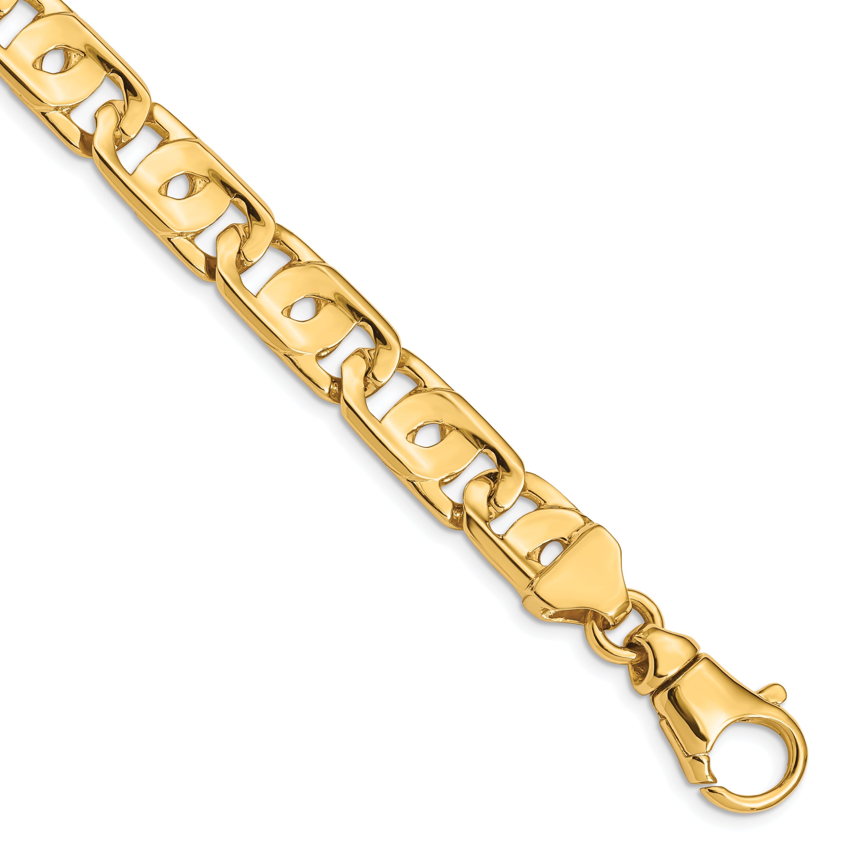 14K 9 inch 10mm Hand Polished Fancy Link with Fancy Lobster Clasp Bracelet