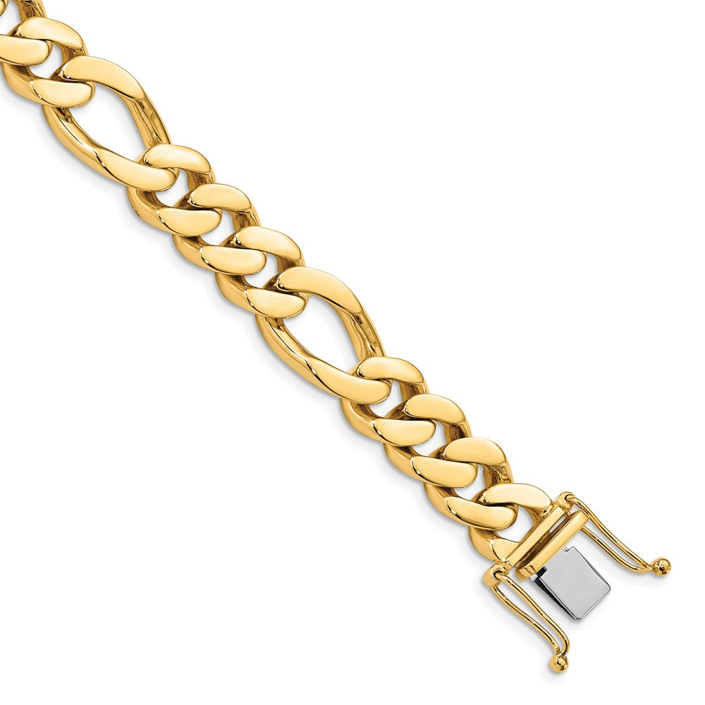 14K 9 inch 11.8mm  Hand Polished Figaro Link with Box Catch Bracelet