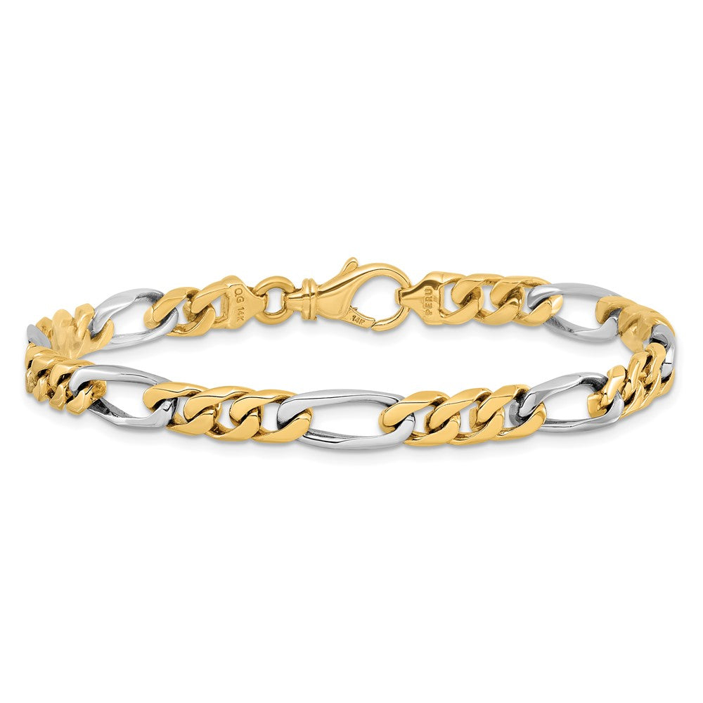 14K Two-tone 9 inch 6.1mm Hand Polished Fancy Link with Fancy Lobster Clasp Bracelet