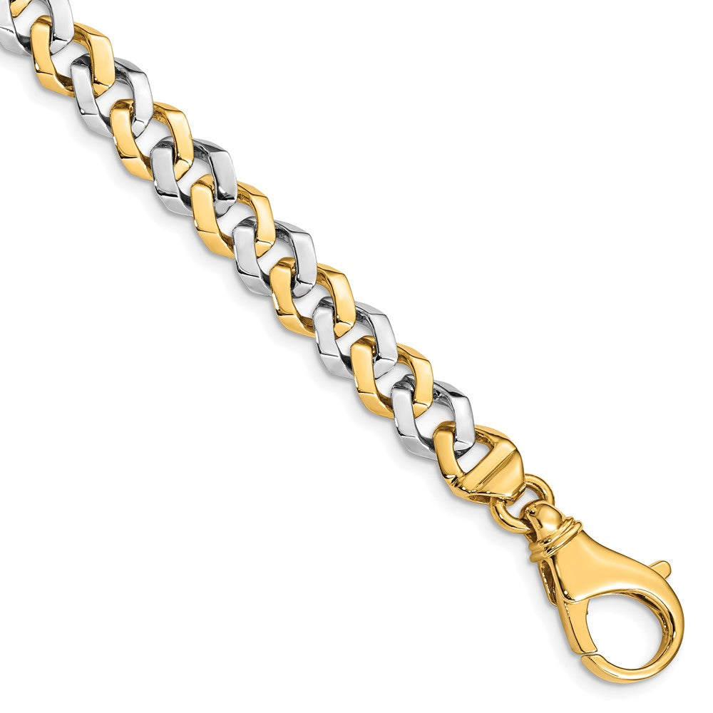 14K Two-tone 8 inch 8mm Hand Polished Fancy Link with Fancy Lobster Clasp Bracelet