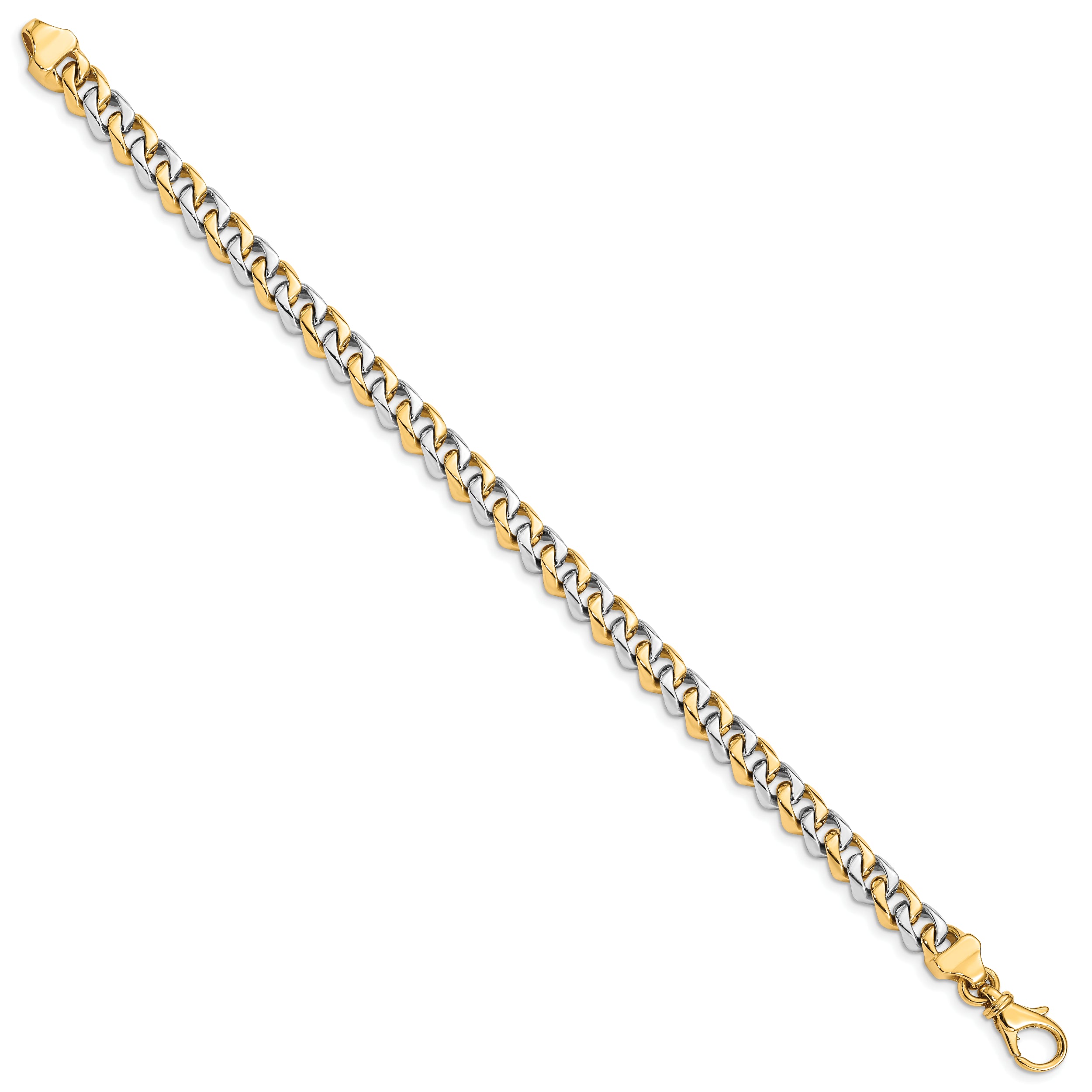 14K Two-tone 8 inch 6.85mm Hand Polished Fancy Link with Fancy Lobster Clasp Bracelet