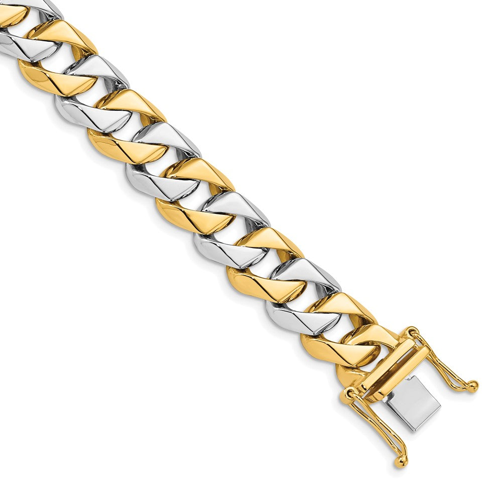 14K Two-tone 9 inch 11.2mm Hand Polished Fancy Link with Box Catch Clasp Bracelet