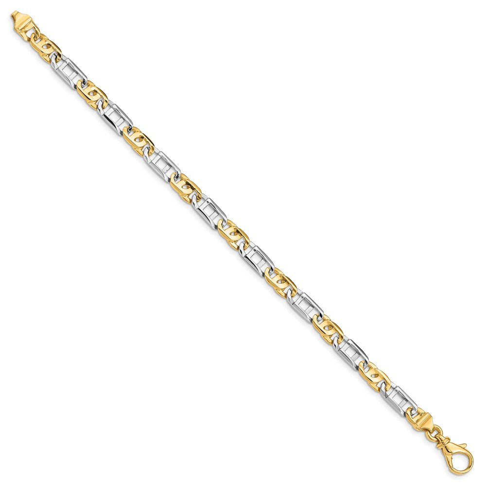 14K Two-tone 7.5 inch 5.5mm Hand Polished Fancy Link with Fancy Lobster Clasp Bracelet