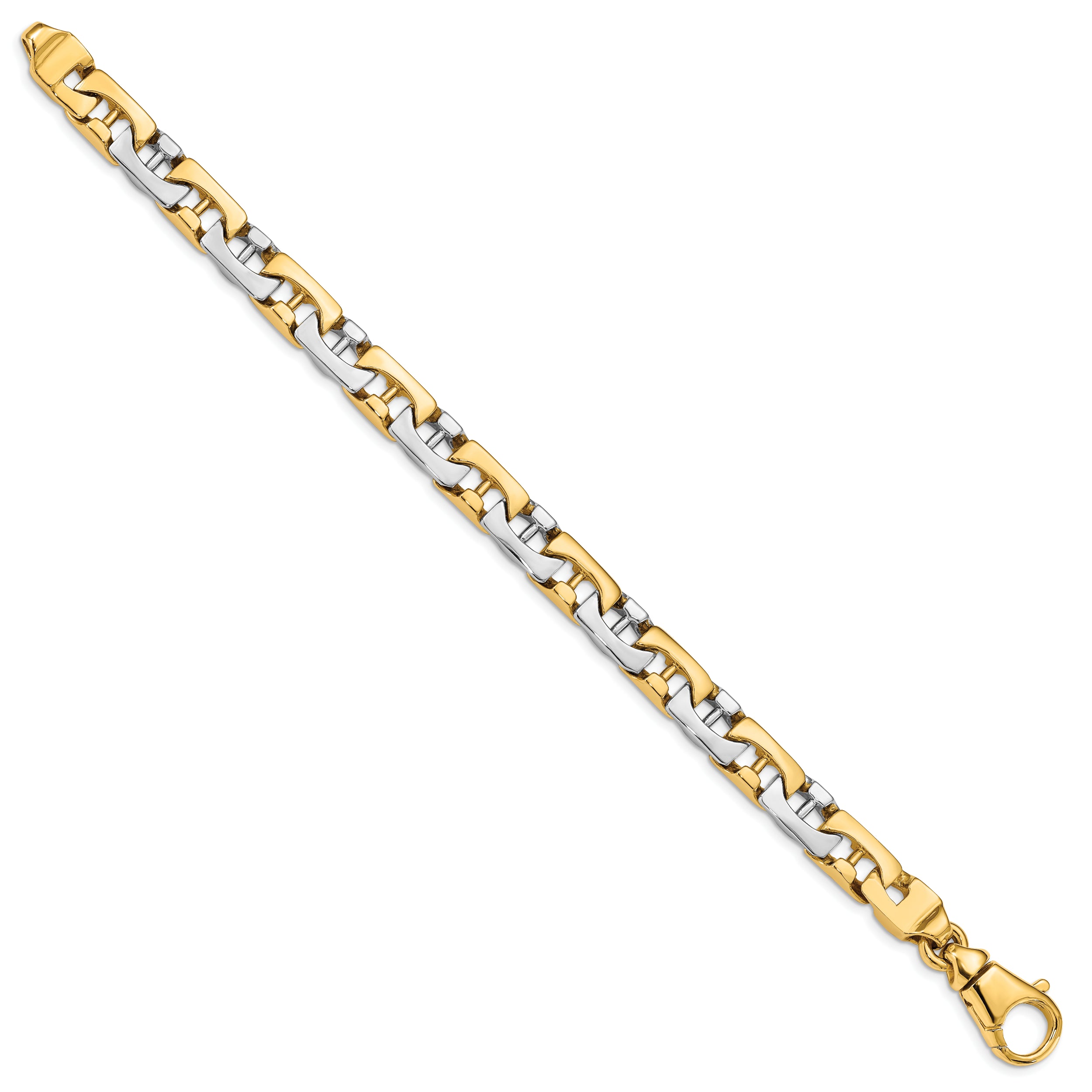 14K Two-tone 8.5 inch 8.5mm Hand Polished Fancy Link with Fancy Lobster Clasp Bracelet