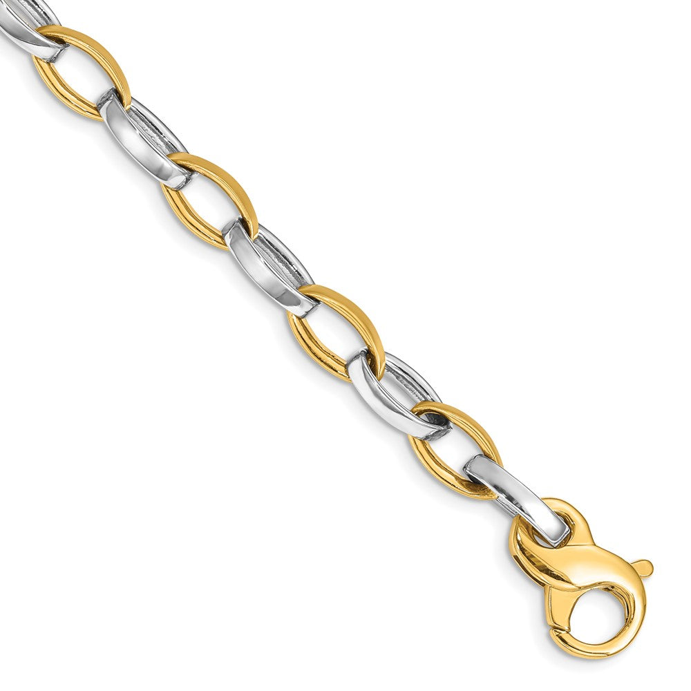 14K Two-tone 20 inch 6.6mm Hand Polished and Satin Fancy Link with Fancy Lobster Clasp Chain