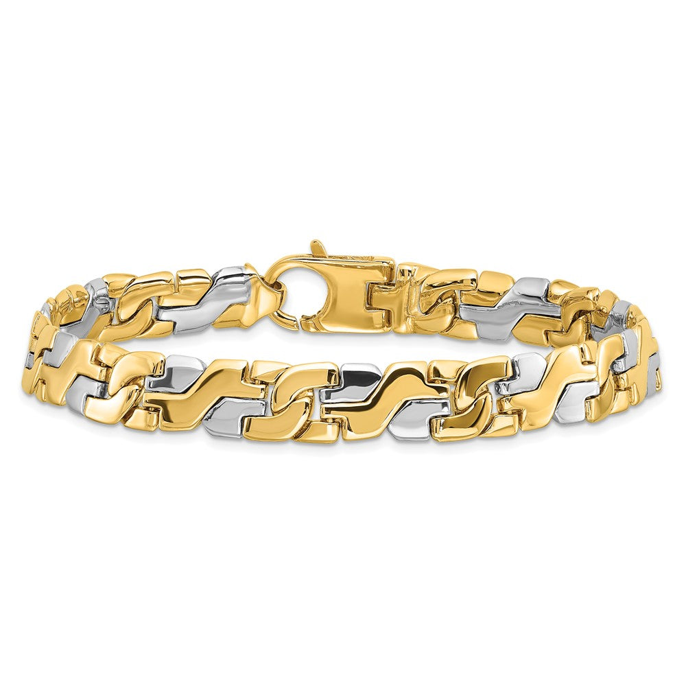 14K Two-tone 9 inch 8.8mm Hand Polished Fancy Link with Fancy Lobster Clasp Bracelet