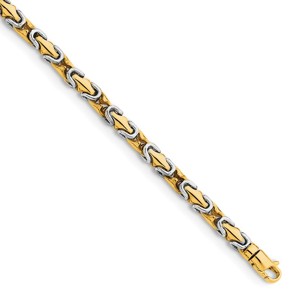 14K Two-tone 9 inch 4.2mm Hand Polished Fancy Link with Lobster Clasp Bracelet