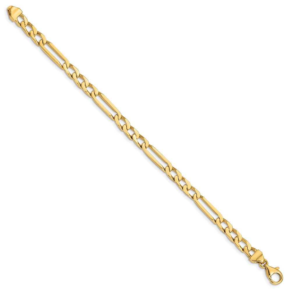 14K 7 inch 5mm Hand Polished Figaro Link with Fancy Lobster Clasp Bracelet