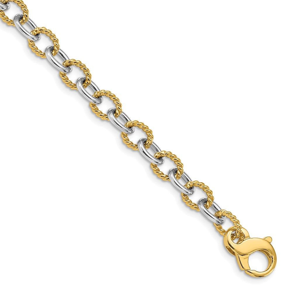 14K Two-tone 20 inch 6.5mm Hand Polished  and Textured Fancy Link with Fancy Lobster Clasp Chain